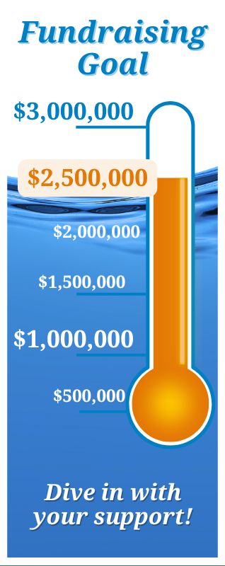 Thermometer indicating $2.5 million has been raised out of $3 million